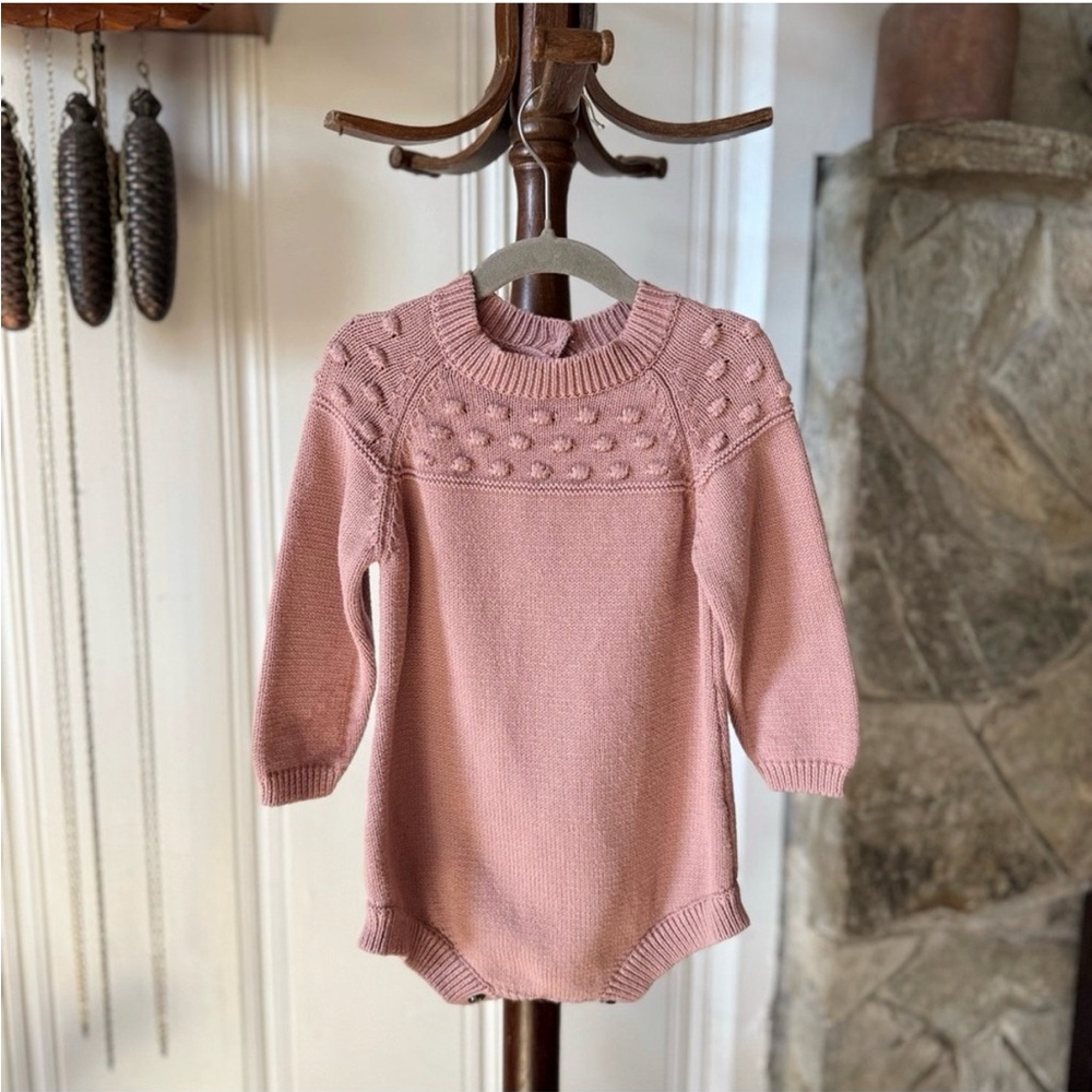 Dusty Rose Thick Knitted Long Sleeve Bodysuit Romper - Picture 1 of 4